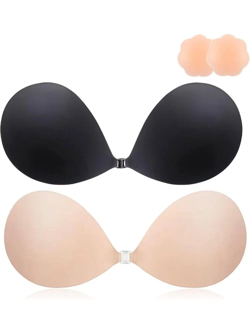 Push Up Sticky Bra 2 Pack - Reusable Adhesive Backless Strapless Nipple Covers